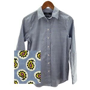 Lauren Ralph Lauren Black Label Blue Paisley Non Iron Button Front Shirt Size M
